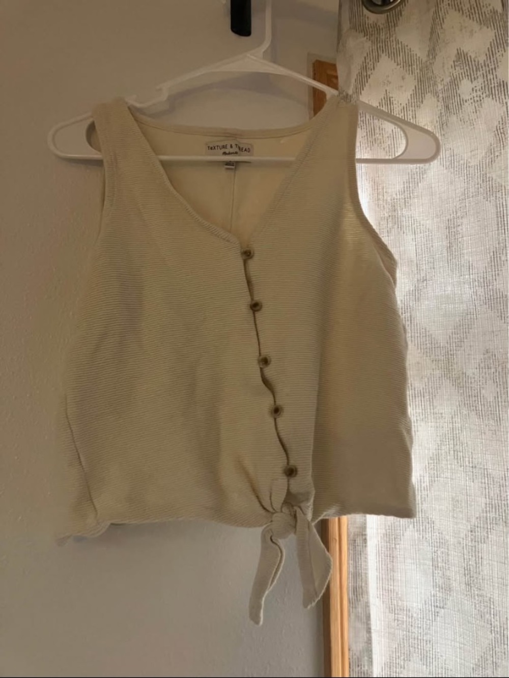 Madewell 100% Cotton Cream Tie-Front Button Tank Top (S)